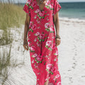 Women's Vintage Floral Art Print Pocket Cotton Dress