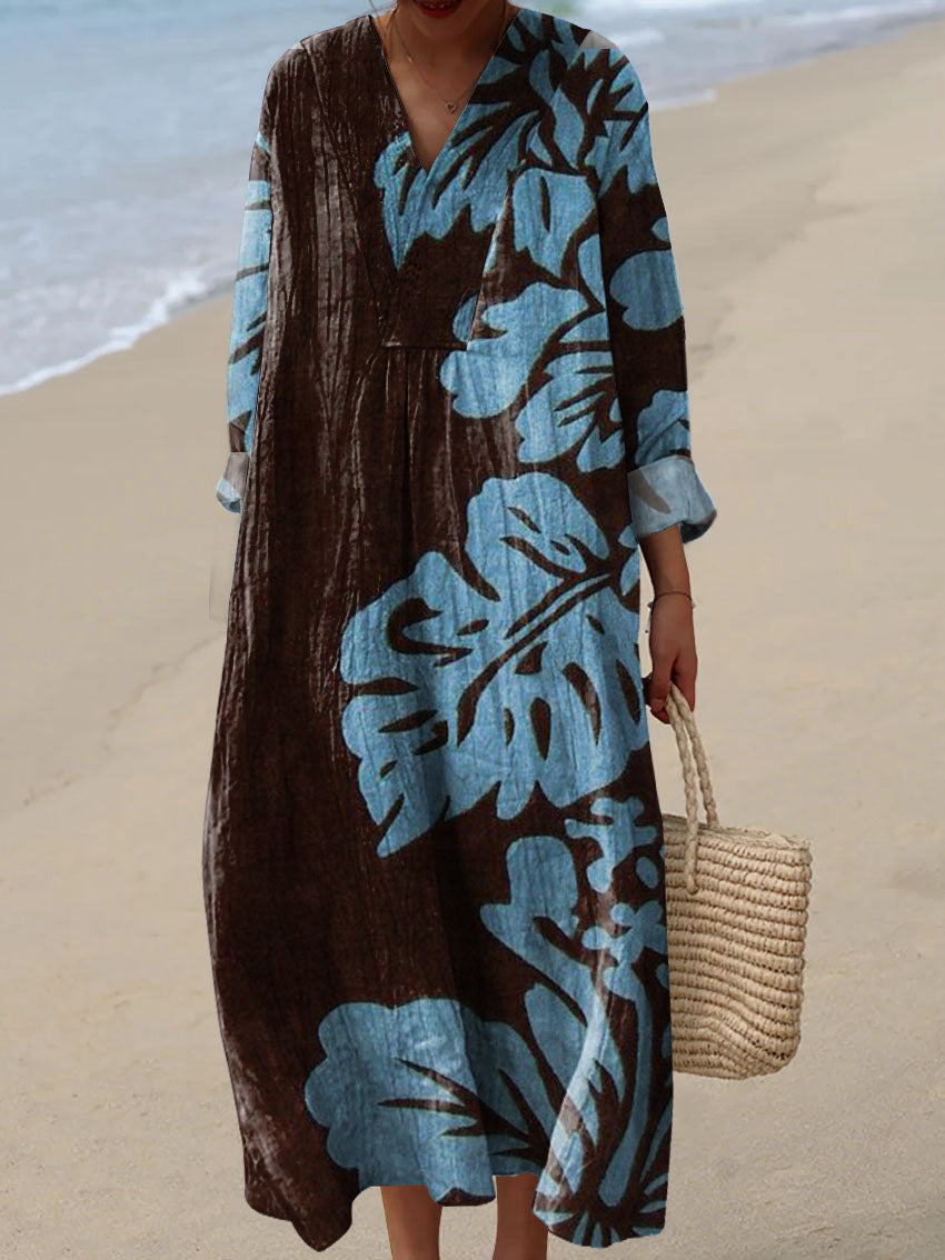 Women's Blue Leaf Print Dress