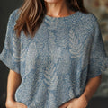 Pull en maille à col rond et manches courtes pour femme, imprimé artistique vintage à motif d'arbre 