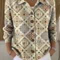 Women's Diamond-shaped Ethnic Pattern Print Printed Collared Sweater