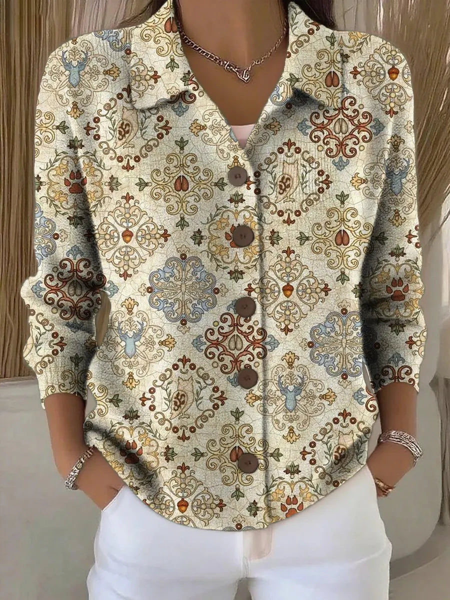 Women's Diamond-shaped Ethnic Pattern Print Printed Collared Sweater