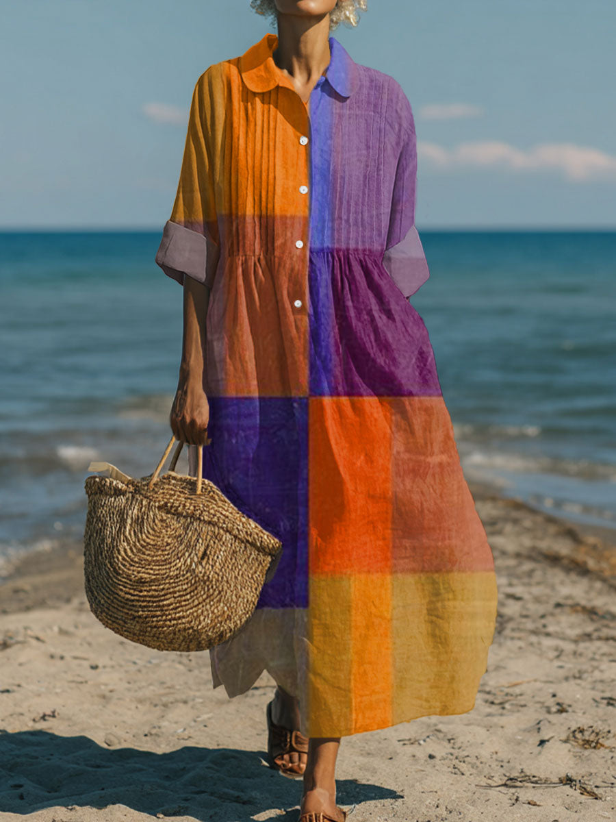 Women's Vintage Abstract Geometry Art Print Pleated Casual Dress