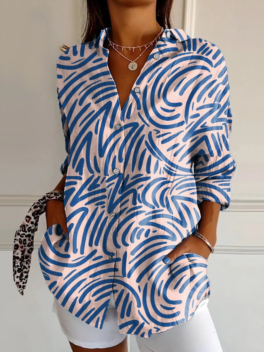 Women's Simple artistic line Print Casual Cotton Shirt