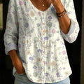 Artistic Floral Print Cotton Shirt-Women's Elegant, Casual, Soft Cotton Top