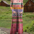 Women's Boho Vintage Flower Art Printed Long-sleeved Casual Dress