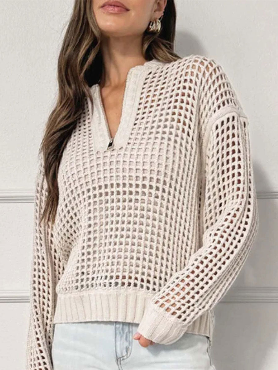 womens-pullover-zipper-half-open-hollow-long-sleeved-sweater