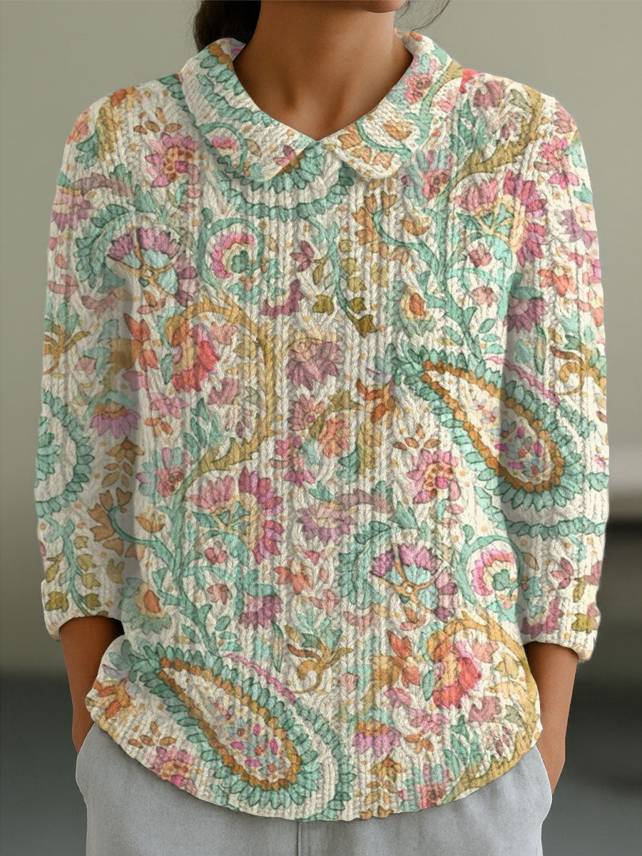 womens-vintage-flower-art-print-casual-peter-pan-collar-3-4-sleeve-sweater-b5c1