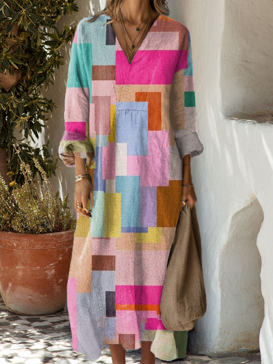 Women's Vintage Abstract Geometric Art Print Dress