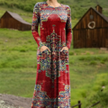 Autumn and Winter Retro Totem Print Stretch Dress
