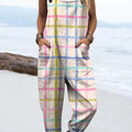 Women's Geometric Pattern Art Print Casual 100% Cotton Wide Leg Jumpsuit