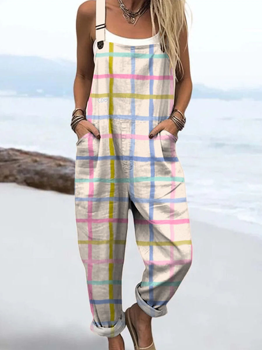 Women's Geometric Pattern Art Print Casual 100% Cotton Wide Leg Jumpsuit