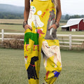 Women's Lovely Dogs Art Print Casual 100% Cotton Wide Leg Jumpsuit