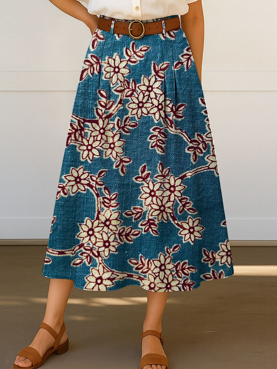 Women's Retro Pattern Print High Waist Casual A-Line Skirt