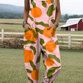 Women's Lovely Orange Art Print Casual 100% Cotton Wide Leg Jumpsuit