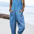 Women's Abstract Line Pattern Art Print Casual 100% Cotton Wide Leg Jumpsuit