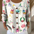 Christmas Pattern Art Print Buttoned V-neck Cardigan Sweater