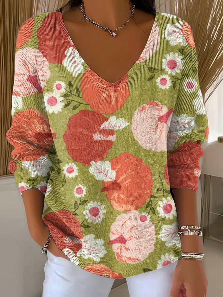 womens-autumn-pumpkin-painting-art-print-casual-pullover-sweater