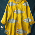 Women's Vintage Fish Art Print Casual Cotton And Linen Shirt