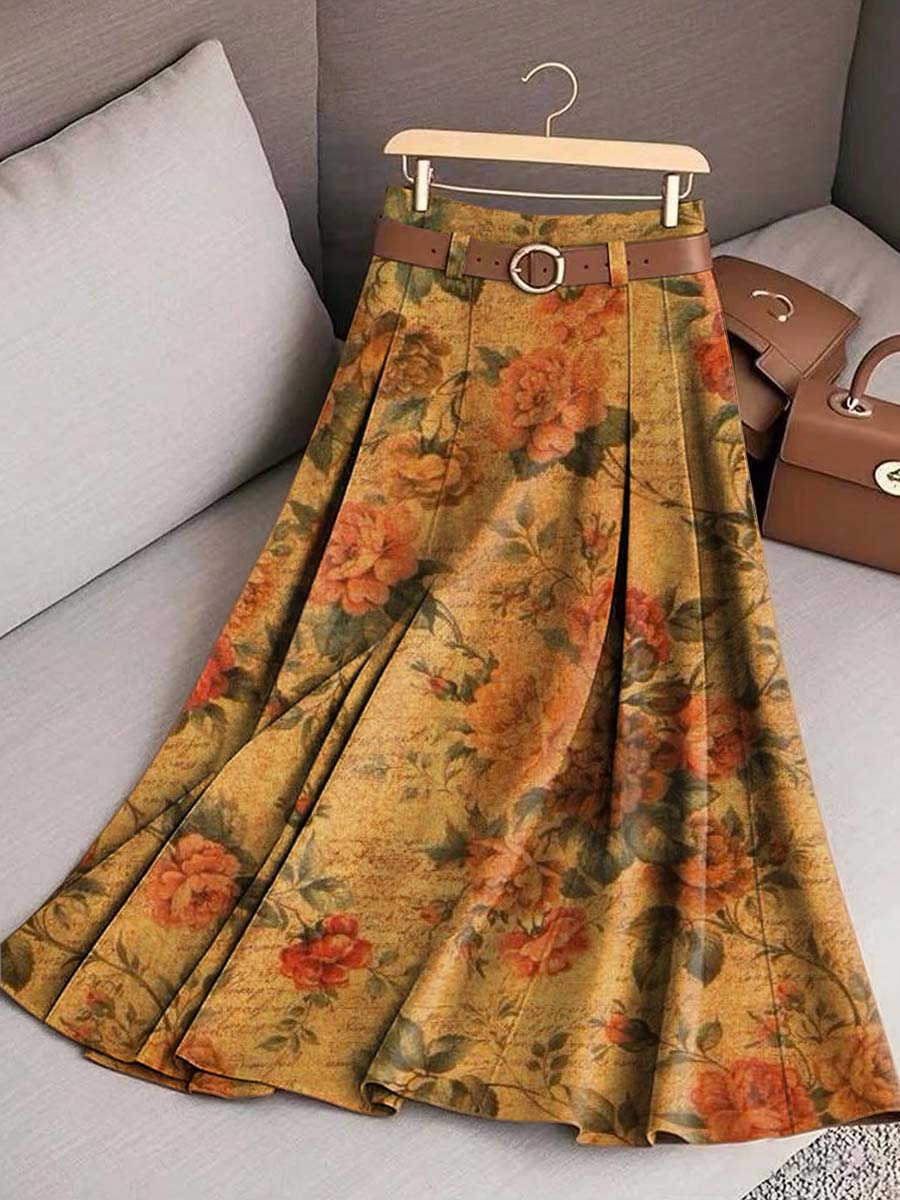 Women's Floral Art Print Casual Cotton Skirt