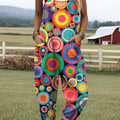 Women's Colorful Circular Geometric Painting Art Print Casual 100% Cotton Wide Leg Jumpsuit