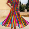 Women's Vintage Rainbow Art Print Flowy Casual Dress