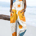 Women's Artistic Creative Small Flowers Print Casual 100% Cotton Wide Leg Jumpsuit
