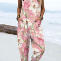 Women's  Vintage Floral Art Print Casual 100% Cotton Wide Leg Jumpsuit
