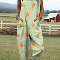 Women's Lovely Bees Art Print Casual 100% Cotton Wide Leg Jumpsuit