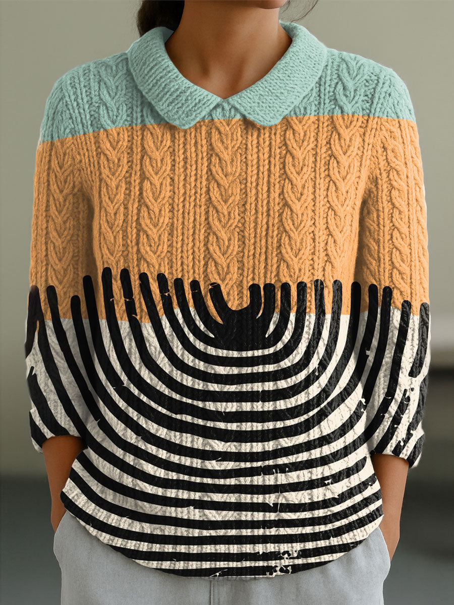 womens-vintage-abstract-geometry-art-print-casual-peter-pan-collar-3-4-sleeve-sweater-vxhy