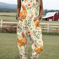 Women's  Vintage Chick Art Print Casual 100% Cotton Wide Leg Jumpsuit