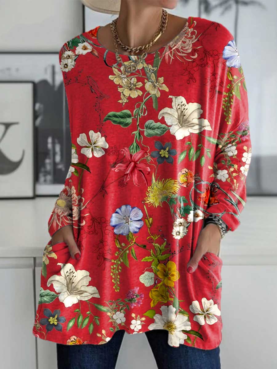 Women's Floral Pattern Art Print Casual Long Sleeve T-shirt