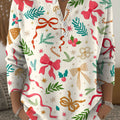 Women's Christmas Bow Tie Pattern Art Print Buttoned Cardigan Sweater