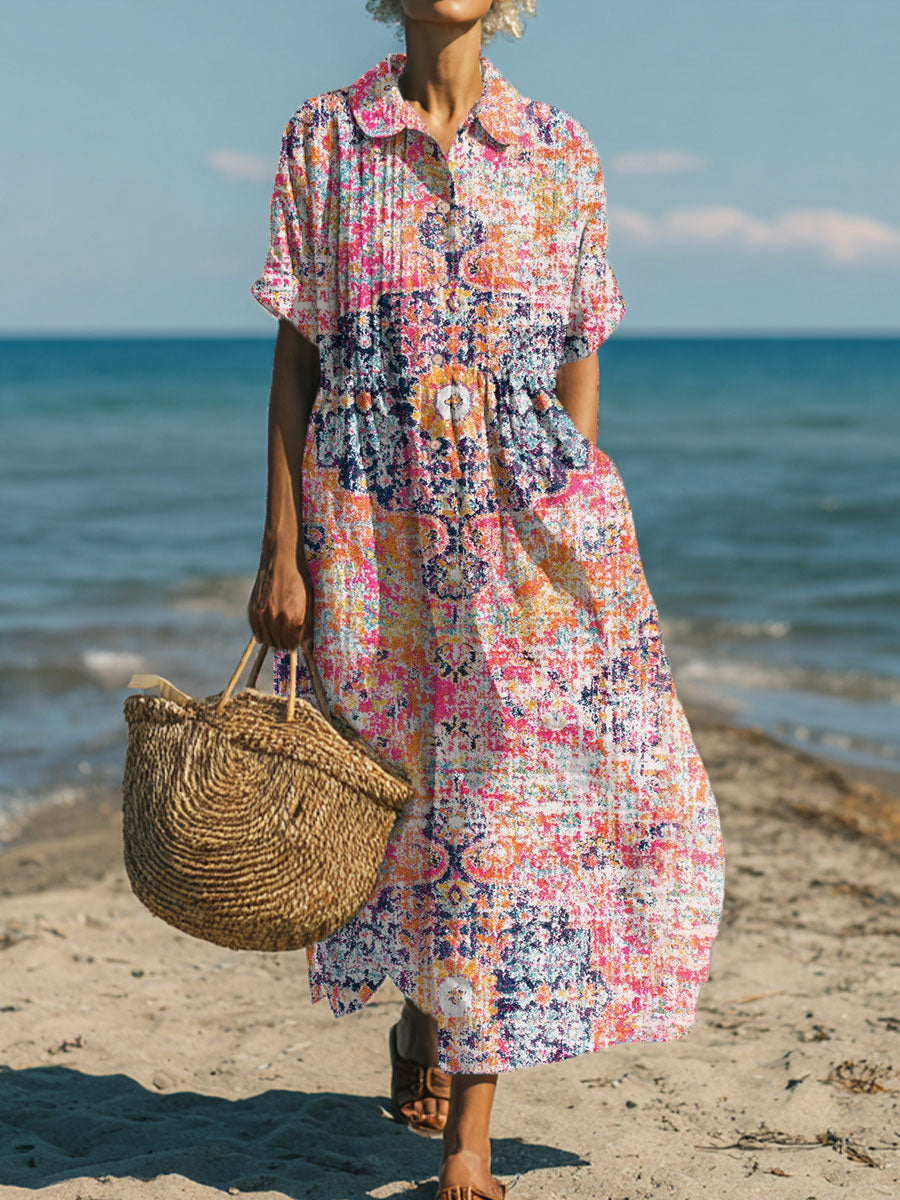 Women's Vintage Flower Art Print Dress