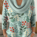 Women's Floral Art Print Cowl Neck Sweater