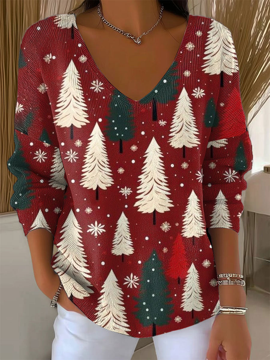 Women's  Vintage  Christmas Art Print Casual Pullover Sweater