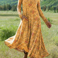 Women's Vintage Beautiful Small Floral Art Print Long-sleeved Dress