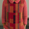 Women's Geometric Color Splicing Casual Peter Pan Collar 3/4 Sleeve Sweater