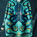 Women's Octopus  Art Print Casual Cotton And Linen Shirt