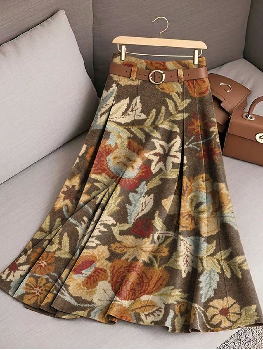 Women's Vintage Ethnic Floral Botanical Art Print Cotton Skirt