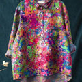 Colorful Paint Splash Pattern Printed Women's Casual Cotton And Linen Shirt