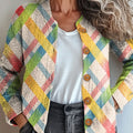 colored-line-plaid-print-buttoned-cardigan-sweater