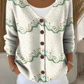 Ethnic Pattern Print Buttoned V-neck Cardigan Sweater