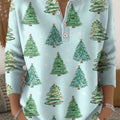Women's Christmas Tree Art Print Buttoned Cardigan Sweater