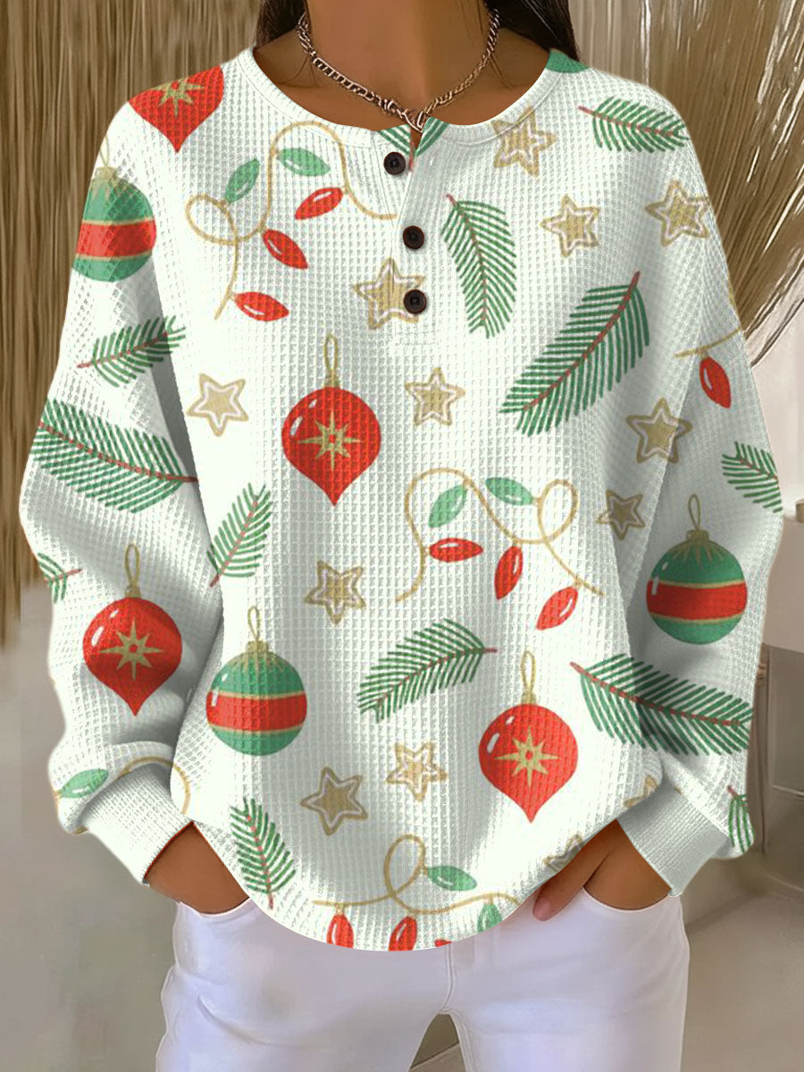 Women's Christmas Leaves Lights Pattern Art Print Casual Cotton Sweatshirt