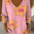 Women's Cute Big Flowers Print Casual Pullover Sweater