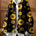 Women's Sunflower Print Crew Neck Long Sleeve Casual Loose Cardigan Sweater