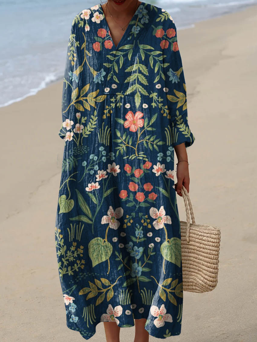 Women's Vintage Lovely Floral Art Pattern Art Print Cotton Dress