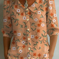 Women's Retro Floral Art Print Casual Stylish Cotton Linen Shirt