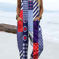 Women's Retro Geometric Mosaic Art Print Casual 100% Cotton Wide Leg Jumpsuit