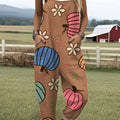 Women's  Autumn Pumpkin Vintage Art Print Casual 100% Cotton Wide Leg Jumpsuit